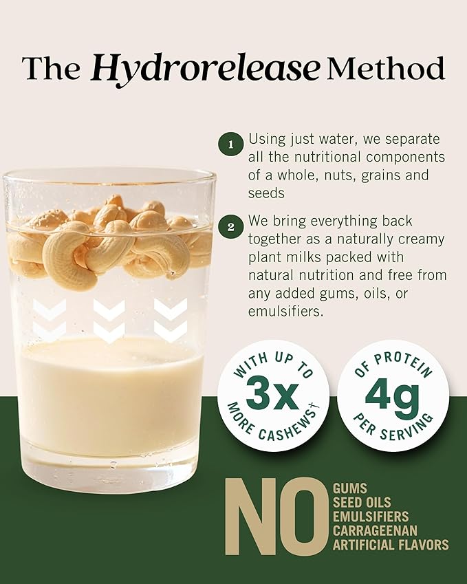 Elmhurst 1925 Cashew Milk Unsweetened - 32 Ounce (Pack of 6) Dairy-Free, Gluten-Free, Vegan, Kosher, Shelf Stable Milk Made with Water & Cashew for Healthier, Simpler Plant-Based Alternatives