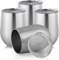 DOMICARE Stainless Steel Wine Tumbler Bulk with Lid, Personalized Insulated Tumblers Set, 12oz Travel Coffee Cups Pack of 4, Stainless steel