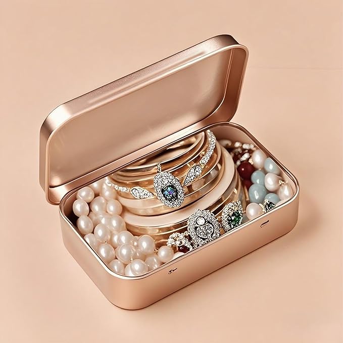 Small Metal Box With Lid-Cookie Tins Metal Tins With Lids Lens Wipes Storage Container Mini Portable Box,Empty Hinged Tin,For Organize Mint Candy Jar,Sewing (Rose Gold, 6 Pcs 3.7" x 2.4" x 0.8")