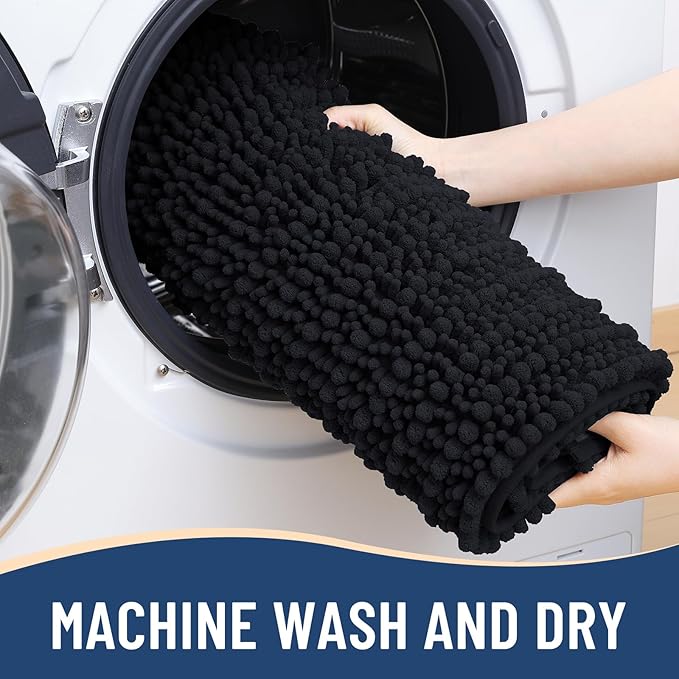 Arotive Luxury Chenille Bathroom Rug Mat, Extra Soft Thick Absorbent Shaggy Bath Rugs, Non-Slip Machine Wash Dry, Plush Bath Mats for Bathroom, Shower and Tub, 44x32, Black