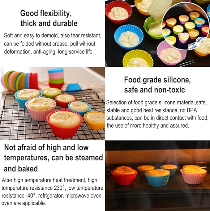 AKOAK Reusable Silicone Non-stick Baking Cups, Cake Molds, Kitchen Baking Cooking Accessories, DIY Cake Making Tools - Pack of 10 (Purple)