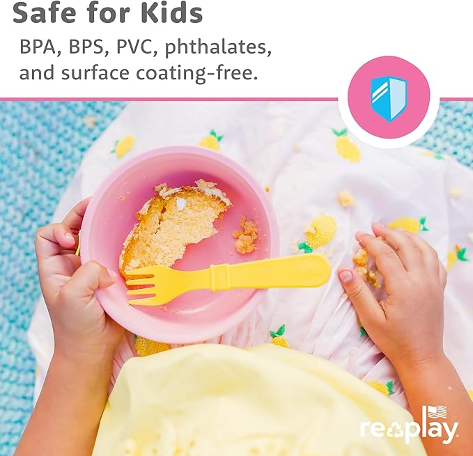 Re-Play 12 Oz. Toddler Bowls for Snack and Everyday Dining - Dishwasher and Microwave Safe - Made in USA - Set of 3-5.75" x 5.75" x 2" - Blossom