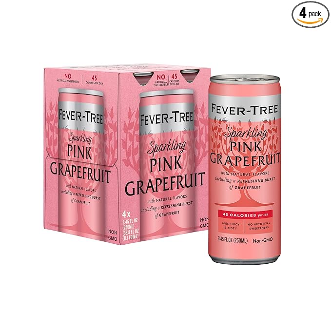Fever-Tree Sparkling Pink Grapefruit - Premium Quality Mixer - Refreshing Beverage for Cocktails & Mocktails. Naturally Sourced Ingredients, No Artificial Sweeteners or Colors - 8.5 Fl Oz Cans - Pack of 4
