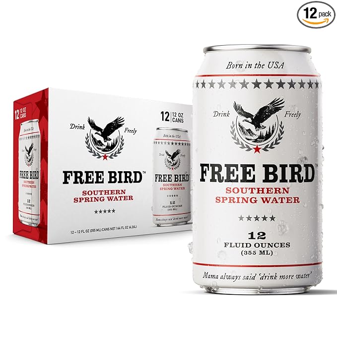 Free Bird Southern Still Spring Water - 12 Pack, 12oz Cans, Zero Calories, Crisp & Clean Pure Georgia Blue Ridge Mountain Water, Naturally Sourced, Shelf-Stable