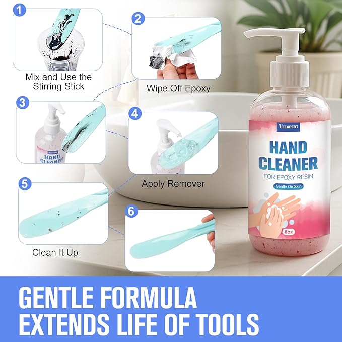 Teexpert Resin Remover Gel 8OZ Hand Cleaner For Epoxy Resin All-Natural Gentle & Moisturizing Hand Cleanser Ideal for Removing Uncured Resin Molds Tools