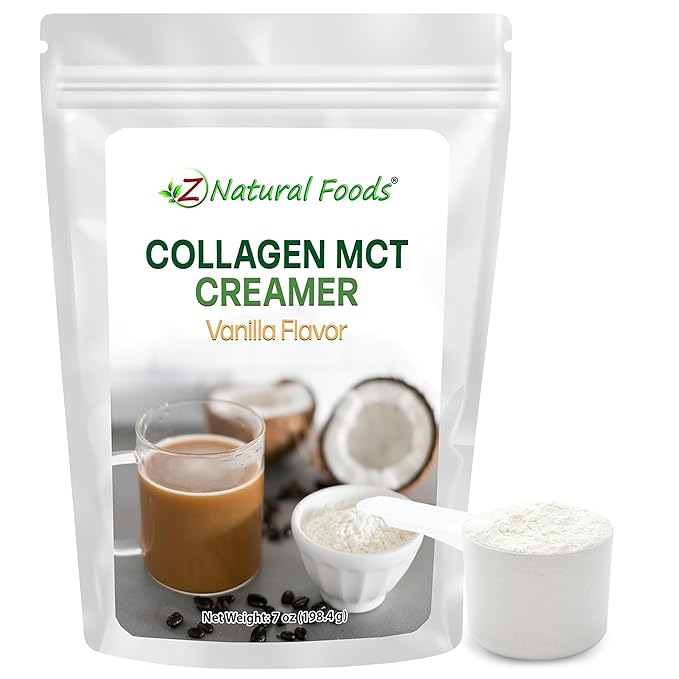 Z Natural Foods Collagen MCT Oil Creamer - Vanilla Flavor - Bulk 7 oz Size For Coffee, Tea, Shakes & Smoothies - Perfect for Cooking or Baking Recipes - Keto & Paleo Friendly Superfood Powder - Non GMO & Gluten Free