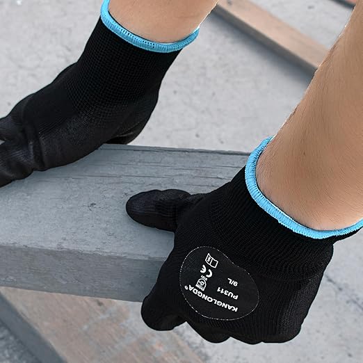 Kebada 120 Pairs Work Gloves Bulk Pack, Mens Work Gloves with Grip, PU Dipped Gloves for Warehouse, Construction, Gardening and Mechanics, Black, Medium