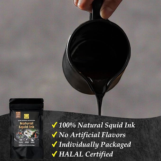 (5g x 40 Pack) Black Hut Squid Ink, Food Coloring Tinta Calamari for Rice Noodles Pasta Spaghetti Risotto, Cuttlefish Ink for Baking mix, Halal Certificate, Contains Molluscs, 7.06 oz / 200 g