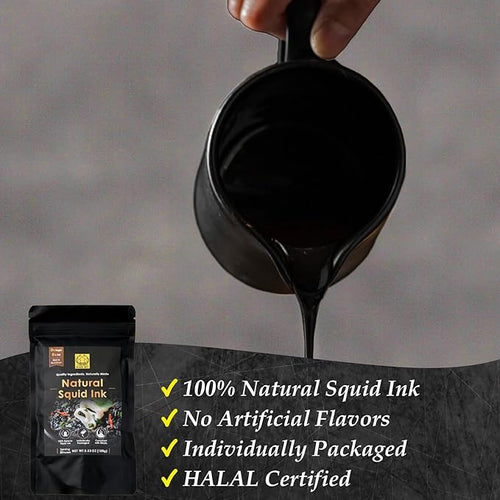 (5g x 20 Pack) Black Hut Squid Ink, Food Coloring Tinta Calamari for Rice Noodles Pasta Spaghetti Risotto, Cuttlefish Ink for Baking mix, Halal Certificate, Contains Molluscs, 3.53 oz / 100 g