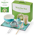 Aganippe 7 Pcs Matcha Whisk Set,Matcha Set, Matcha Kit, Matcha Tea Set,Matcha Bowl Set with Cat Scoop Holder, Tea Cloth, Sifter(Gradient Turquoise)