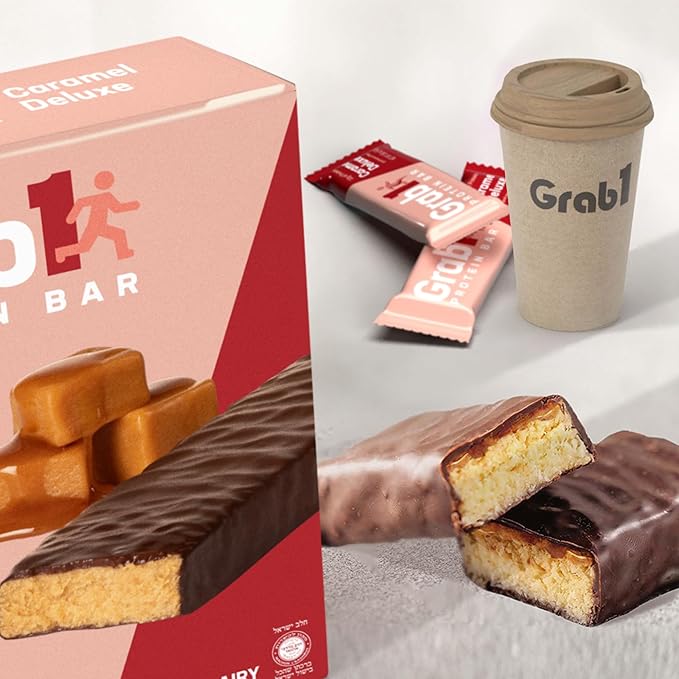 Grab1 Caramel Deluxe Protein Bars (20 Bars) | Controls Hunger | Certified Kosher | Delicious Tasting | Low Calorie | Great Meal Replacement or Snack
