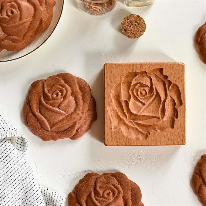 Wooden Cookie Biscuit Mold, 3D Baking Mold, Embossing Craft Decorating Baking Tool, Suitable for Halloween Thanksgiving Christmas Kitchen DIY (Large Flower 10 * 10 * 2)