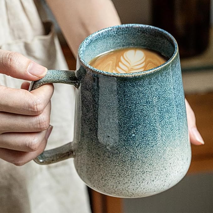 Large 24 oz Ceramic Coffee Mug with Large Handle, Vintage Coffee Cup, Extra Big Tea Cup for Office and Home, Dishwasher and Microwave Safe, Starry Blue
