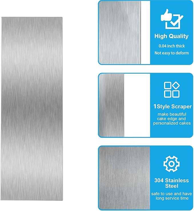8.7 Inche Stainless Steel Cake Scraper，Double Sided Patterned Edge Stripe Edge Smoother Scraper Cake Decorating，Cake Decorating Comb Cake Scraper (1, 1-2)