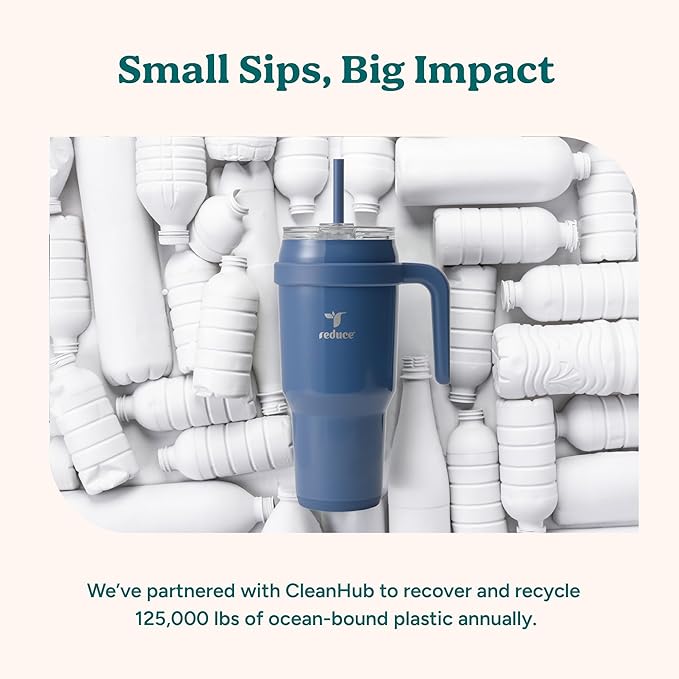 REDUCE 40 oz Stainless Steel Tumbler with Handle - Dual-Wall Vacuum Insulated Travel Mug, Sweat-Proof Lid & Reusable Straw - Keeps Drinks Cold for 24 Hrs, Fits Cupholders, Dishwasher Safe - Palm Leaf