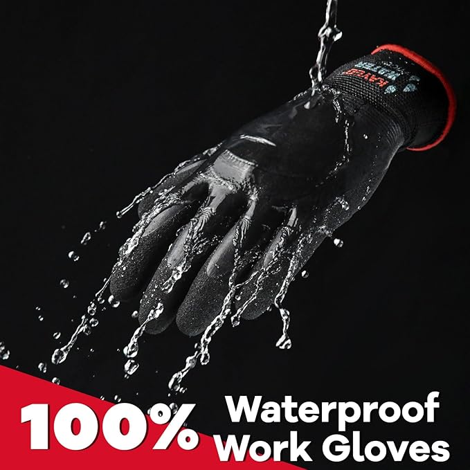 KAYGO Waterproof Work Gloves for Men and Women, Rubber Coated Non-slip Working Gloves for Garden, Outdoor Construction,KG150 （Sky Blue,L）
