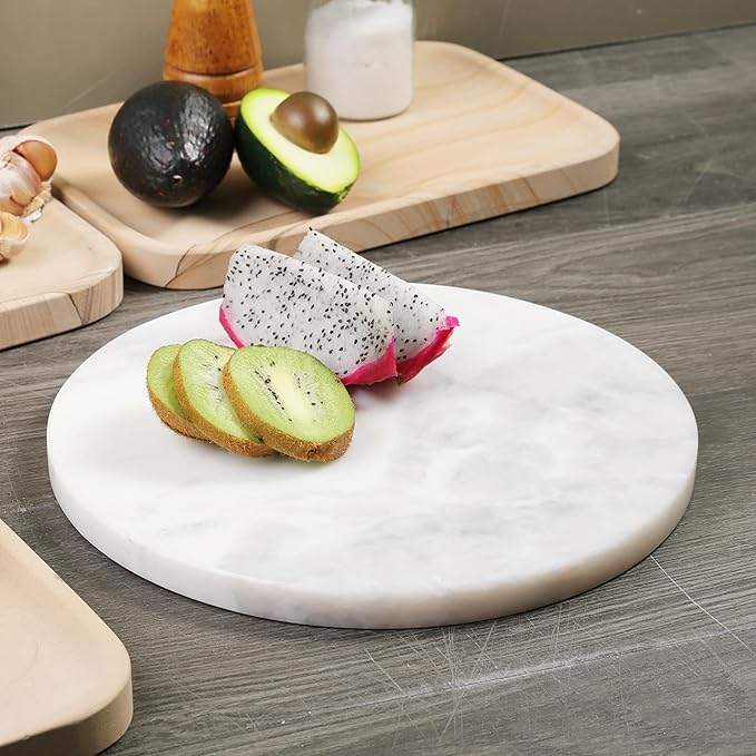 Koville African Natural Marble Cutting Board for Kitchen, 11inch Round Hand Crafted Marble Slab for Cheese, Charcuterie, Pastry Board - Wedding Gift, House Warming Gift(OYSTER WHITE)
