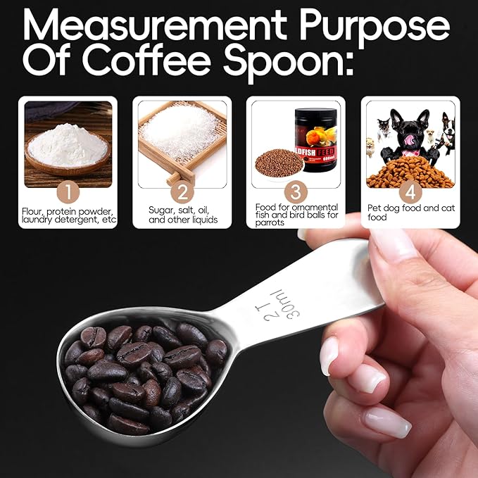 Coffee Scoop set,1&2Tablespoon Measuring spoon (2pieces) Ergonomic sdesign stainless steel manufacture,Coffee Scoop for Ground Coffee, Fits inside Airscape Canisters. (1TBSP&2TBSP(15ML&30ML))