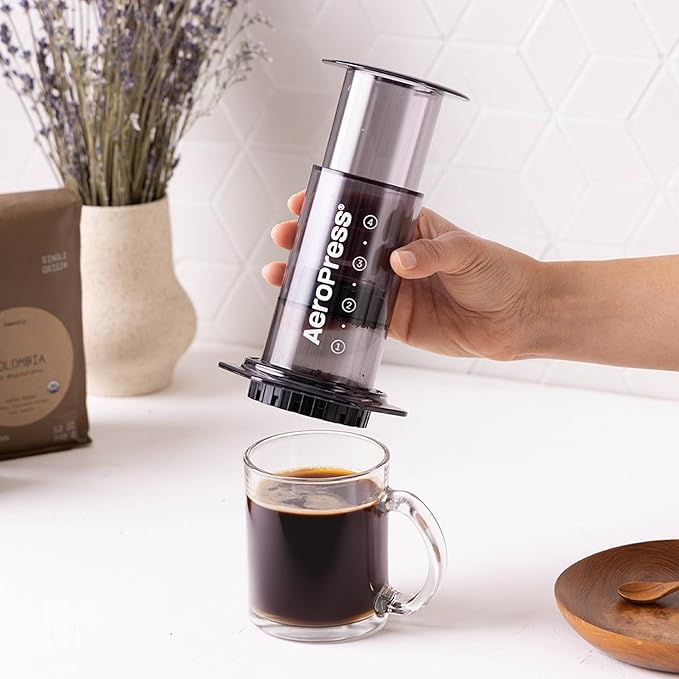 AeroPress Clear Black Coffee Press – 3 In 1 Brew Method Combines French Press, Espresso, Full Bodied Coffee Without Grit or Bitterness, Small Portable Coffee Maker for Camping & Travel, Black