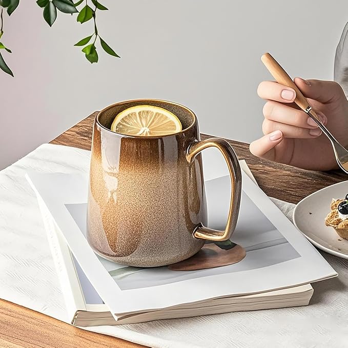 Large 24 oz Ceramic Coffee Mug with Handle, Vintage Floral Coffee Cup, Extra Big Tea Cup for Office and Home, Dishwasher and Microwave Safe,Sandy Yellow