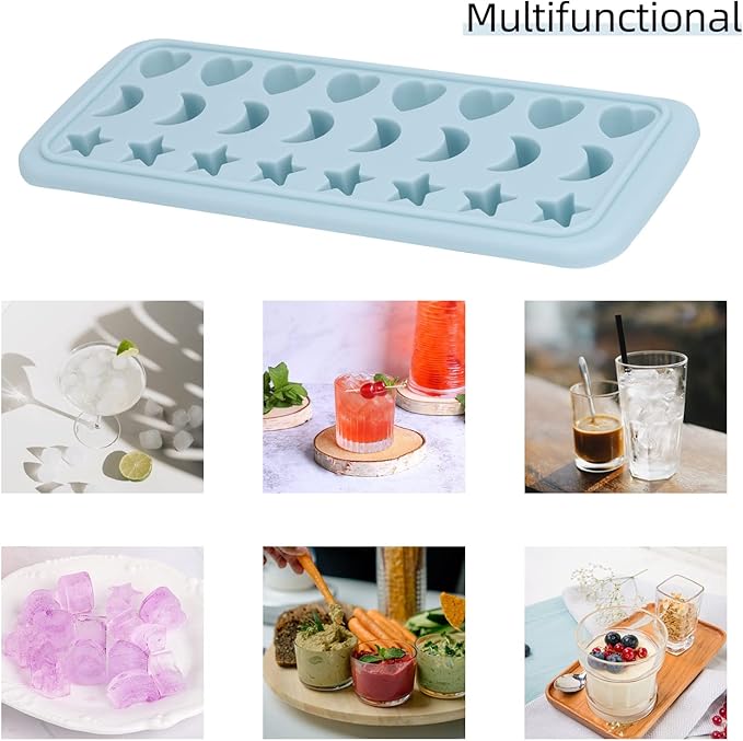Moon Stars and Heart Ice Cube Tray Silicone Molds with Liquid Dropper，Easy Release Ice Trays with Lid, 24 Cavity Heart Mold for Ice Cubes, Gelatine, Chocolate, Baking and Candy