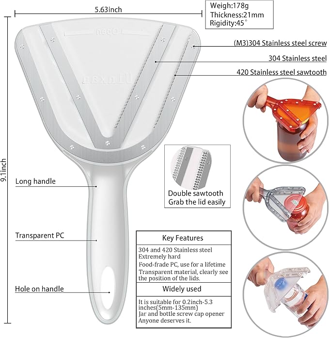 Jar Opener for Weak Hand & Seniors with Arthritis,Easy Twist Off Bottle Caps,Patent | Unique Kitchen Gadgets, Christmas Gifts for Elderly/Women/Men (Transparent)