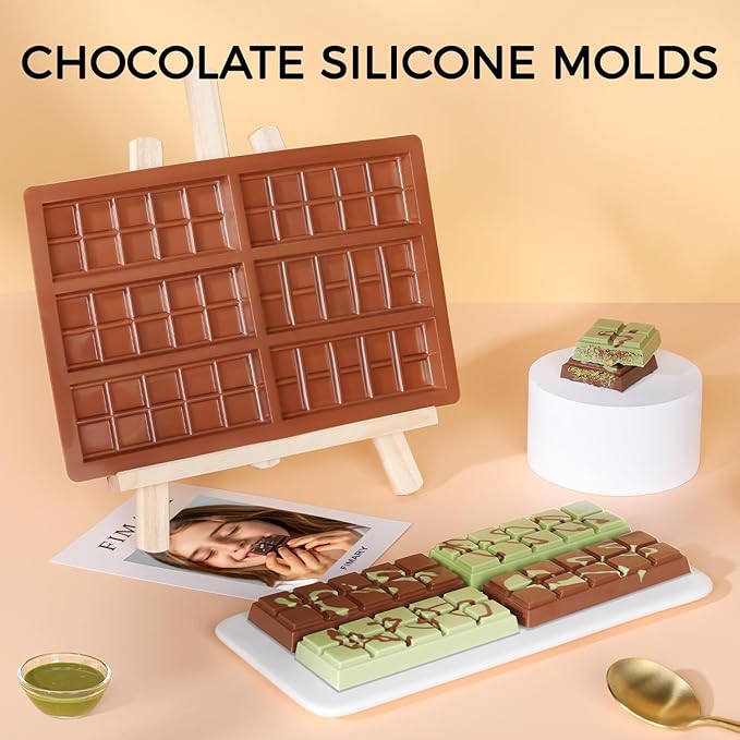Chocolate Molds - Non-Stick Chocolate Bar Mold, Break Apart Chocolate Bar Maker Food Grade Deep Chocolate Bar Mold For Making Candy Knafeh Pistachio Chocolate Bar - Set of 2