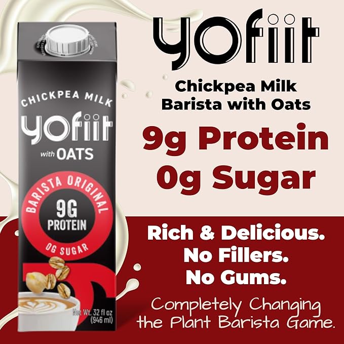 Great tasting, Frothy, Zero Sugar, Yofiit Barista Blend with Oats Non Dairy Milk is the high protein coffee vegan creamer you want, 9g Protein - Froths Well - Low Carb, High Protein, Shelf Stable Milk (6 Pack)