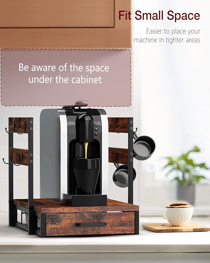 K Cup Holder, 35 Pod Capacity, Coffee Pod Holder Compatible with Keurig, Coffee Station Organizer for Countertop with Cup Rack, Rustic Brown
