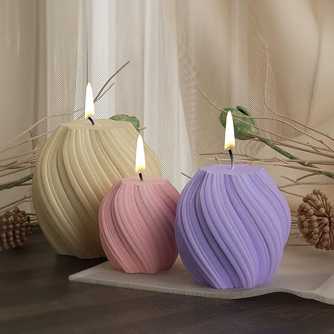 3 Pack Wave Candle Molds - Multiple Size Ball, Spiral & Resin Casting Molds for Soap Making & Home Decor