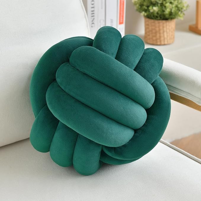 Decorative Throw Knot Pillow Ball for Home Chair Sofa Aesthetic Round Velvet Knotted Pillow Cushion (Green, 8 inch)