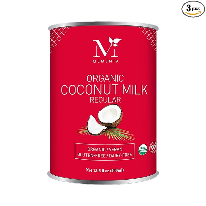 Mementa Inc Organic Coconut Milk Regular 18% - Dairy Free, Plant Based Vegan Milk, Lactose Free - 13.5 Fl Oz (Pack of 3) - Ideal for Cooking and Baking