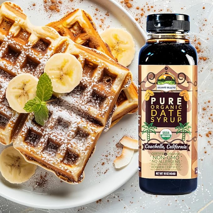 Coachella California Pure Organic Date Syrup By Julian's Valleys, 16 Ounce Squeeze Flip Cap, Gluten-free, Vegan, GMO-Free, Kosher