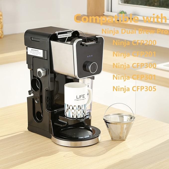 Reusable #4 Cone Coffee Filters for Ninja Dual Brew Pro Coffee Makers,Compatible with Ninja CFP301 CFP201,8-12 Cup Stainless Steel Basket (1*Stainless Steel)