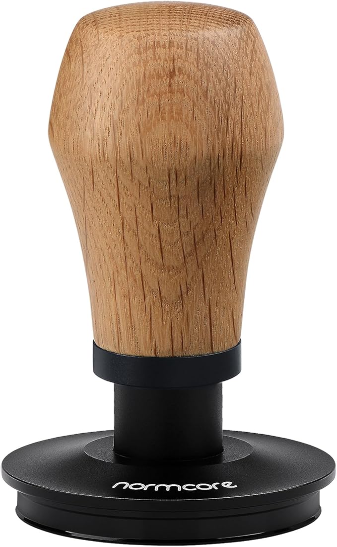 Normcore 58.5mm Coffee Tamper V4 - Coffee Tamper With Titanium PVD Coating Ripple Base -15lb / 25lb / 30lbs Replacement Springs, Spring Loaded Tamper With Genuine Oak Wood Handle