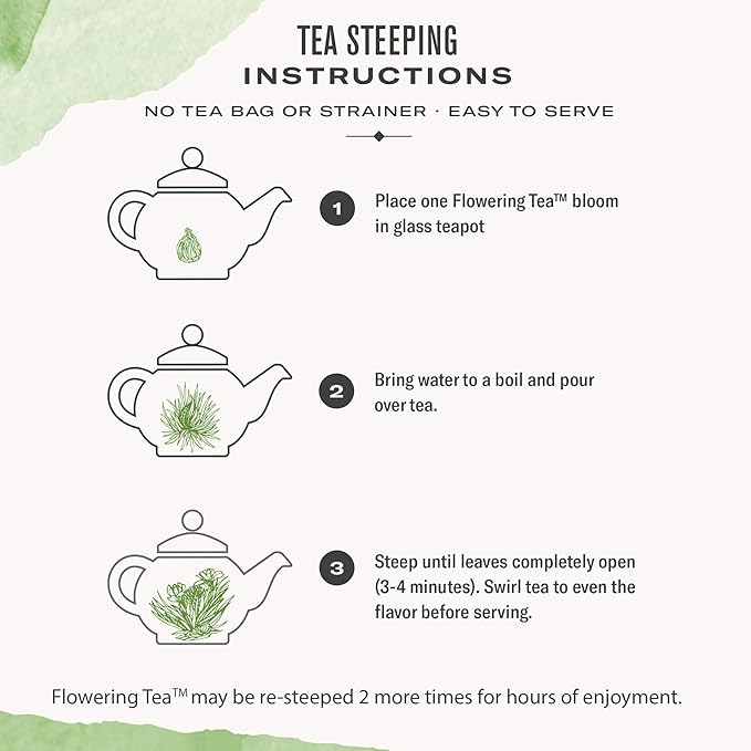 Numi Organic Tea Flowering Tea Gift Set, 6 Tea Blossoms with 16 Ounce Glass Teapot in Elegant Bamboo Case (Packaging May Vary)