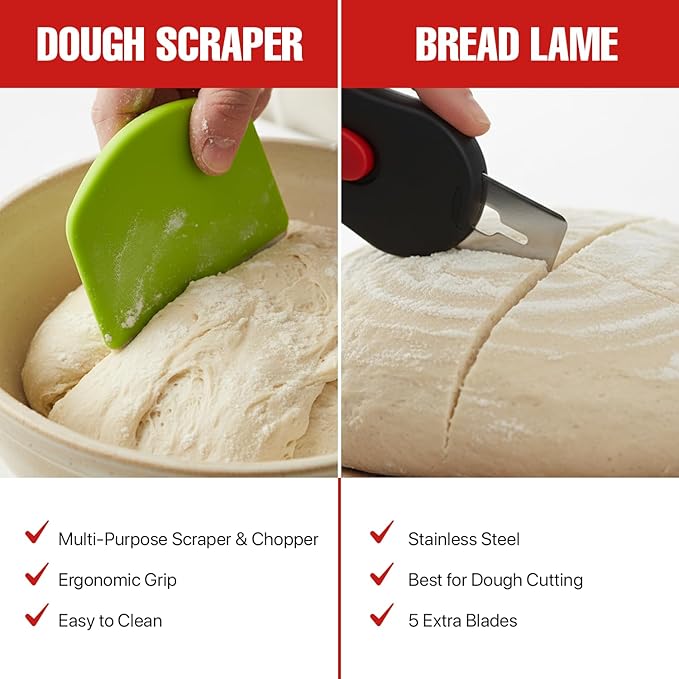 Sourdough Starter Kit, 40 Oz Sourdough Jar with Measuring Cup, Thermometer, Spatula, Dough Scraper, Bread Lame, Silicone Base & Cloth Cover, Feeding Band, Bread Baking Supplies for Bakers (40 Oz)