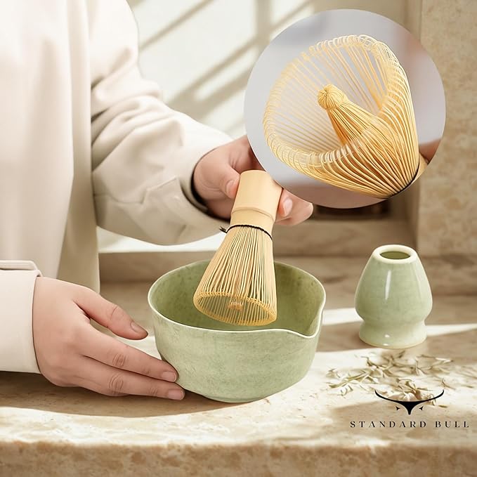 Matcha Whisk Set – Ceramic Bowl, Bamboo Chasen, Chashaku & Holder | Japanese Matcha Kit for Beginners, Traditional Matcha Set for Ceremonial Tea Preparation
