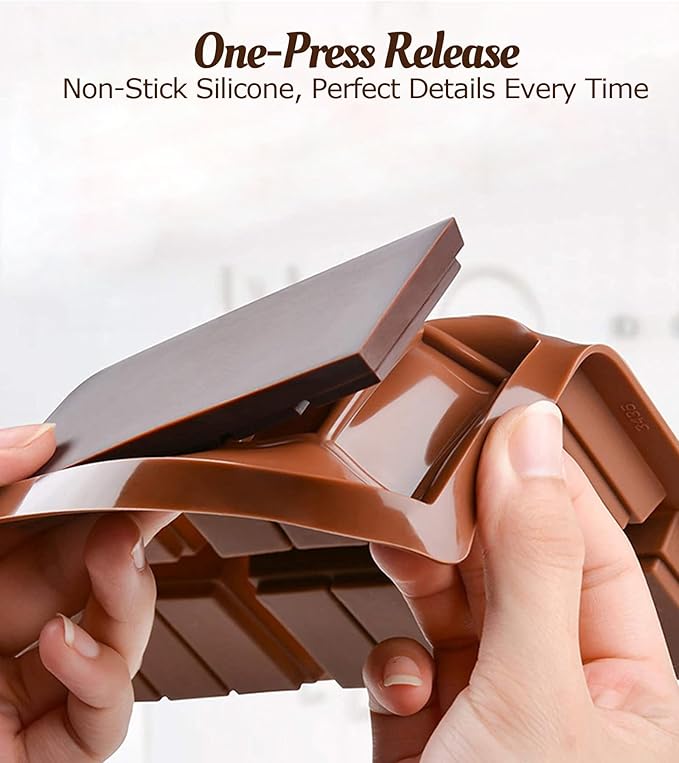 Ugotit Silicone Chocolate Bar Molds, Break-Apart Candy Making Mold Set, Large Rectangle Shape, Brown (2pcs_Model 6)