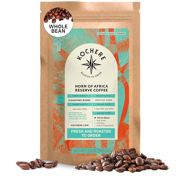 Horn of Africa Signature Reserve Espresso Beans - Medium Dark Roast Coffee, Freshly Roasted To Order Whole Bean Coffee, Specialty Grade, Fair Trade and Non-GMO African Espresso - 12 oz