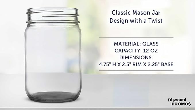 DISCOUNT PROMOS Decorating Mason Jars 12 oz. Set of 10, Bulk Pack - Glass Jars for Overnight Oats, Candies, Fruits, Pickles, Spices, Beverages - Black