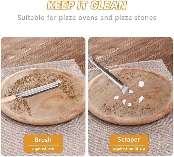 Pizza Oven Brush, 21" Brush and Stainless Steel Scraper for Pizza Stone, BBQ Grill Cleaning Brush Non Scratch Heat Proof Stainless Steel Bristles with Screwdriver for Pizza Oven and Accessories