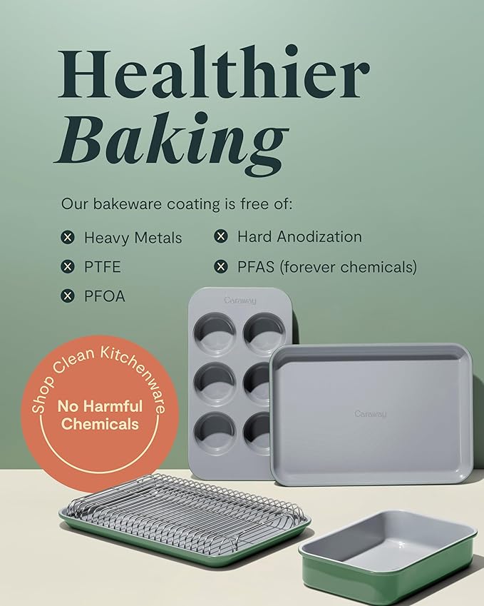 Caraway Nonstick Ceramic 6 Cup Muffin Pan Duo – Non-Toxic, PTFE & PFOA Free – Oven Safe – Aluminized Steel Core – Small Muffin Pan for Baking Cupcakes, Muffins & More - Sage
