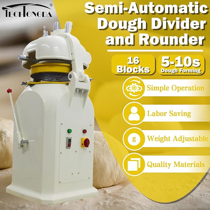 TECHTONGDA Commercial Dough Divider Rounder 16pcs Electric Dough Cutting and Rounding Machine Paste Ball Machine 3.53-7.05oz for Hamburger Bread Pizza Bakery