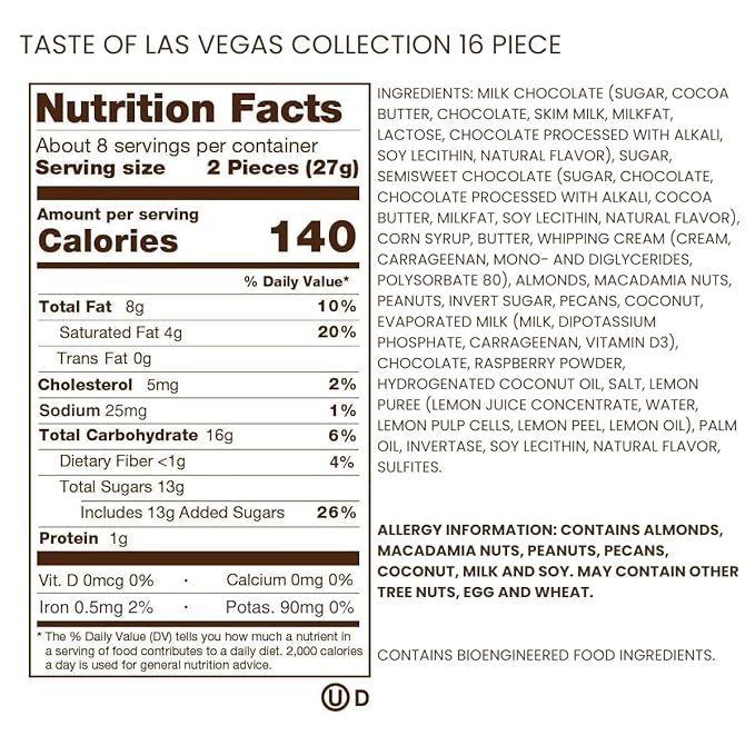 Ethel M Chocolates Premium Taste of Las Vegas Collection Chocolate Gift Box, Milk & Dark Chocolate Candy Assortment, 16 Pieces of Creamy, Smooth and Rich Chocolate Gems