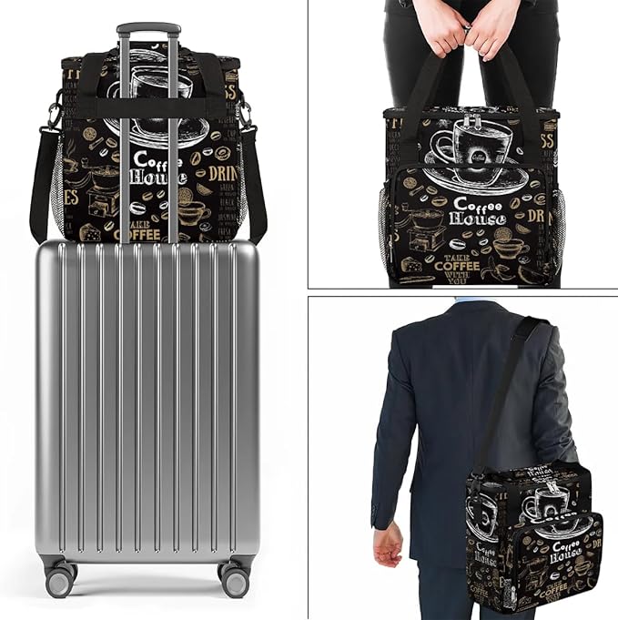coffee cups beans bread Coffee Maker Carring Bag Travel Carrying Storage Tote Bag Compatible with Keurig K-Mini or K-Mini Plus Portable Single Serve Coffee Brewer Case with Pockets for K-cup Pods