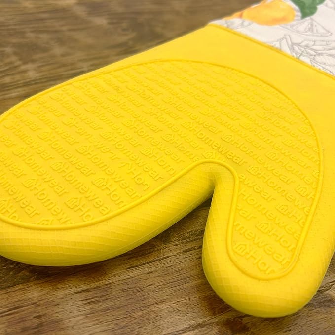 Delaney Silicone Oven Mitts Set - Extra Long, Heat Resistant Kitchen Gloves, Non-Slip Holders for BBQ, Baking, Cooking Essentials, Yellow Citrus, Kitchen Decor, Oven Gloves, New Home Gifts