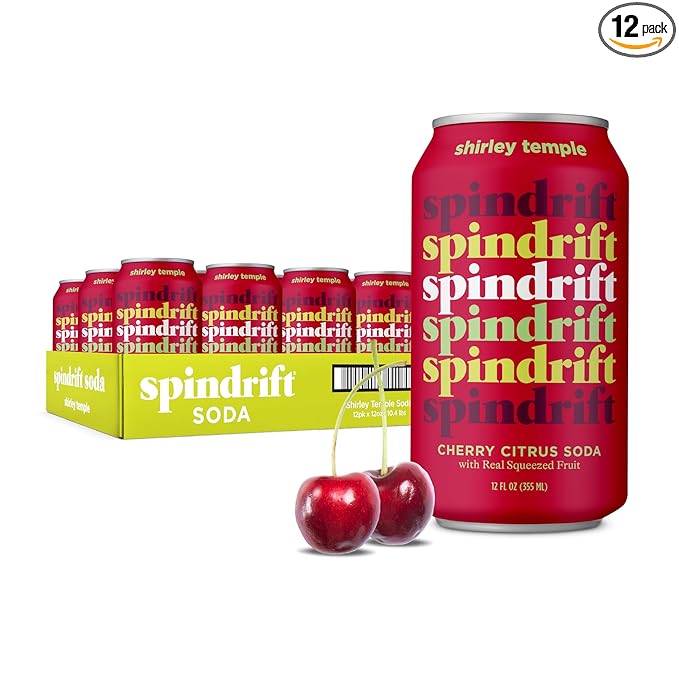 Spindrift "Shirley Temple" Cherry Citrus Soda Made with Real Squeezed Fruit 12 Pack Case
