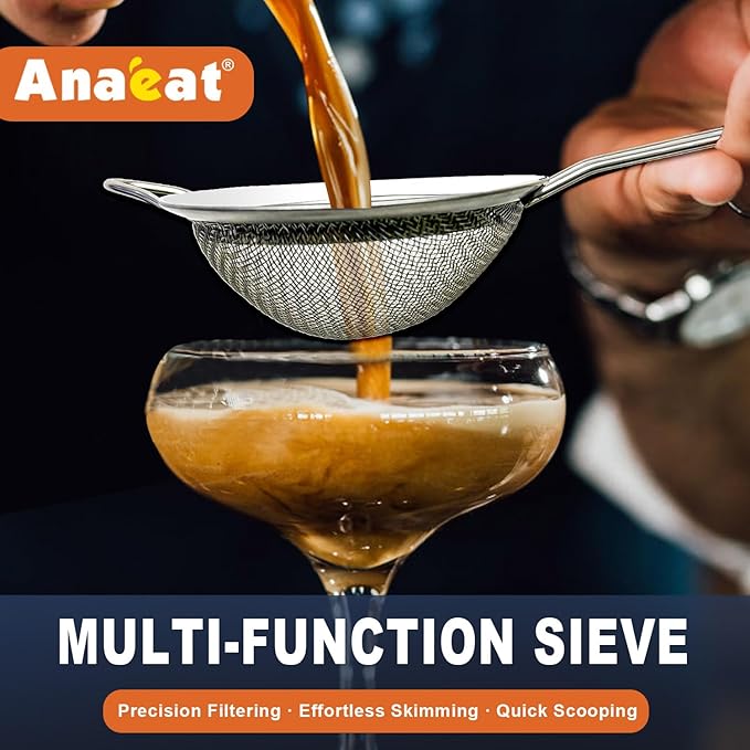 Anaeat Fine Mesh Strainers - Premium Stainless Steel Colander Sieve Sifters, with Durable Mesh and Sturdy Handle, Excellent for Sifting Dry ingredients, Flour, Pastas, Rice, Tea (2.8"+4.73"+7.09")