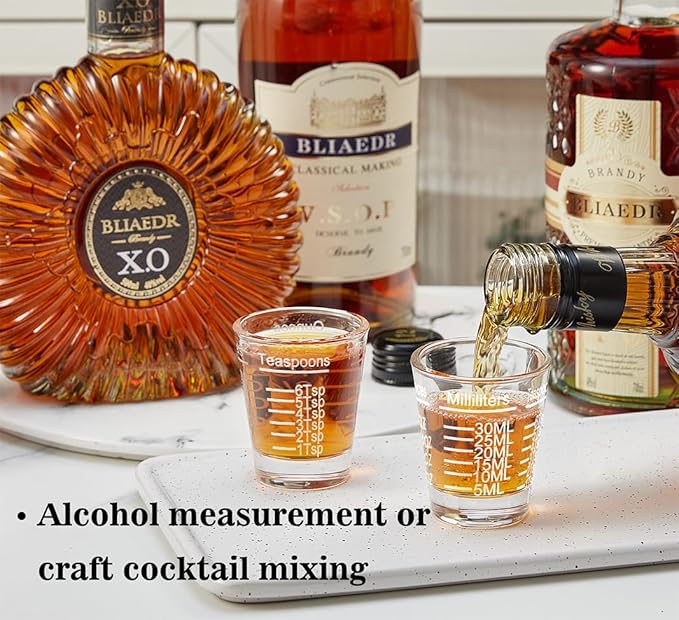 Ackers Shot Glasses Etching Scale Measuring Cup 2PACK Espresso Shot Glasses Liquid Heavy Glass 26-Incremental Measurement 1 OZ, 2 TBS, 6 TSP, 30 ML Kitchen Tools